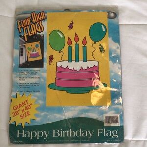 Happy Birthday Flag with Balloons and Cake appliqués